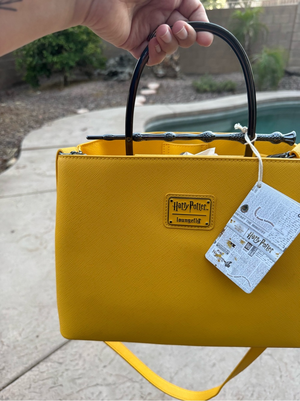 Loungefly Yellow Top-Handle Harry Potter Deathly Hallows Satchel with Strap - Picture 2 of 3